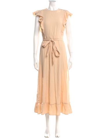 Pre-owned Christy Dawn Crew Neck Long Dress In Neutral