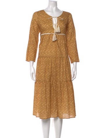 Pre-owned Christy Dawn Printed Long Dress In Yellow