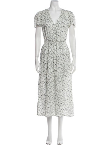 Pre-owned Christy Dawn Floral Print Long Dress In White