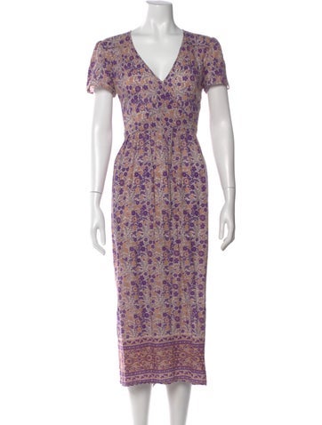 Pre-owned Christy Dawn Floral Print Long Dress In Purple
