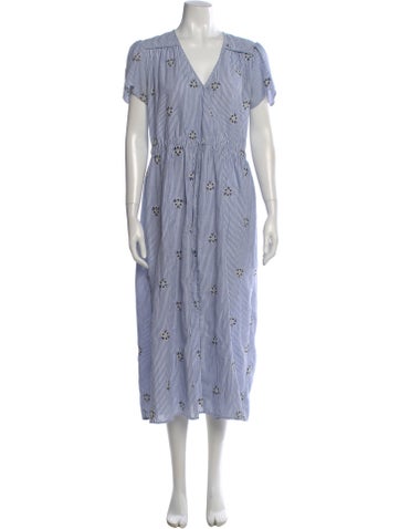 Pre-owned Christy Dawn Striped Long Dress In Blue