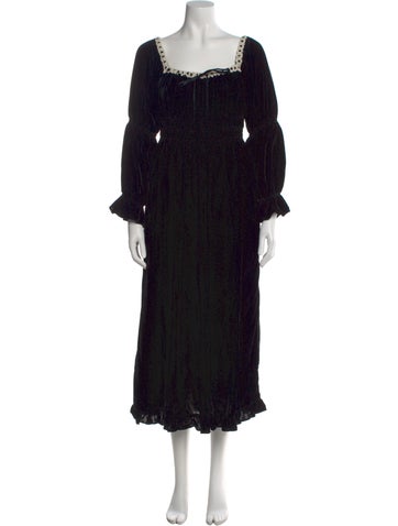 Pre-owned Christy Dawn Square Neckline Midi Length Dress W/ Tags In Black