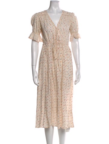 Pre-owned Christy Dawn Floral Print Midi Length Dress In Pink