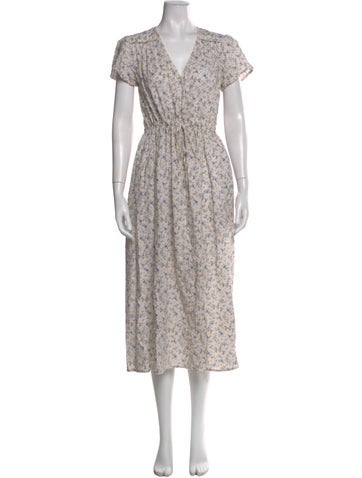 Pre-owned Christy Dawn Floral Print Midi Length Dress In Neutral