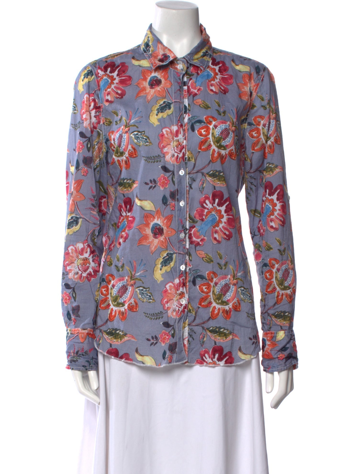 Cinoh Floral Print Long Sleeve Button-Up Top