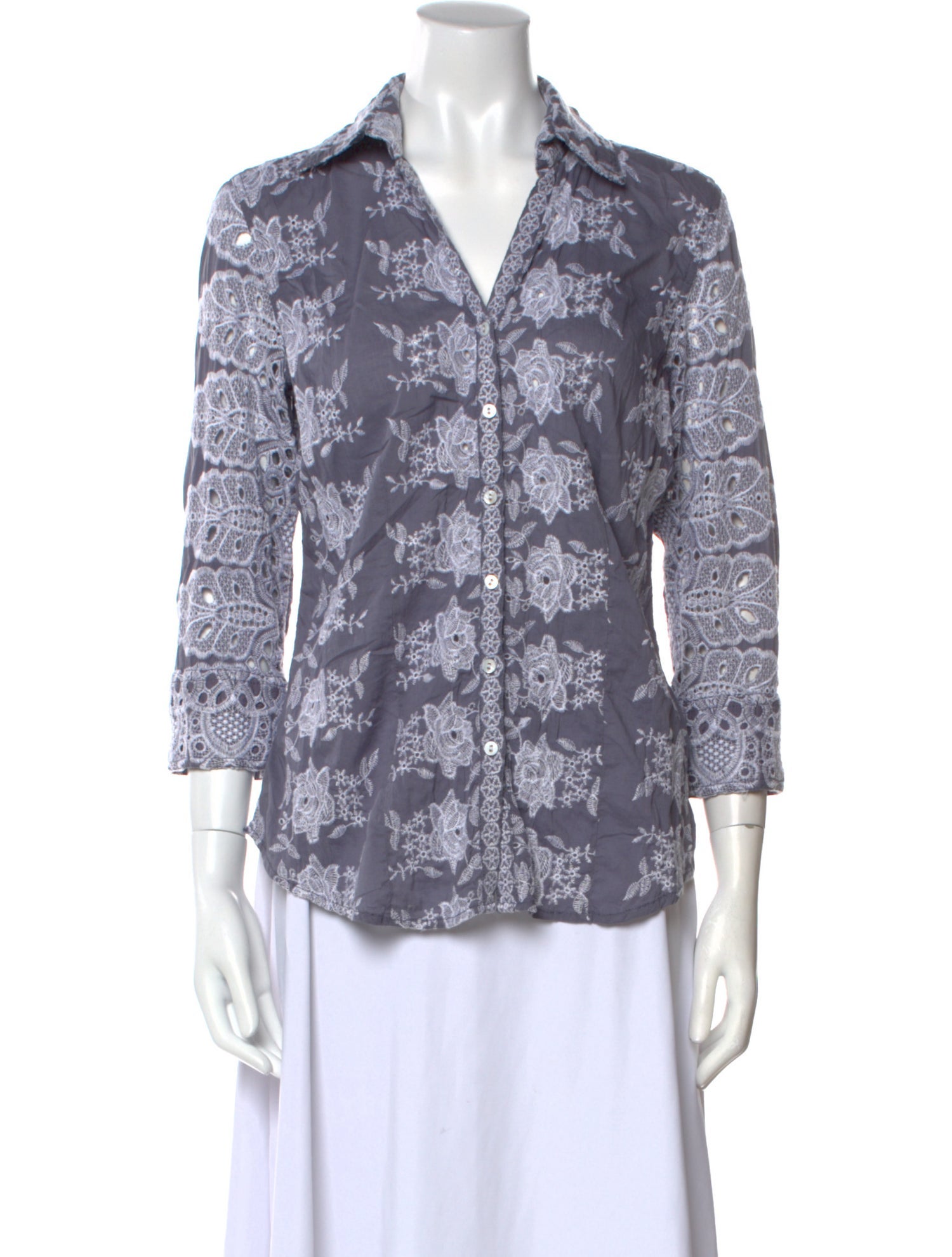 Cinoh Three-Quarter Sleeve Button-Up Top