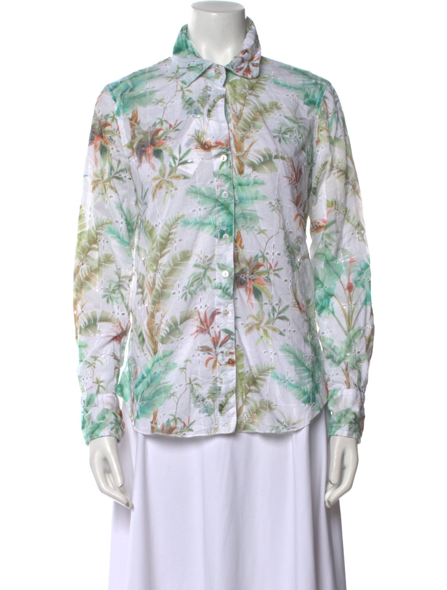 Cinoh Printed Long Sleeve Button-Up Top