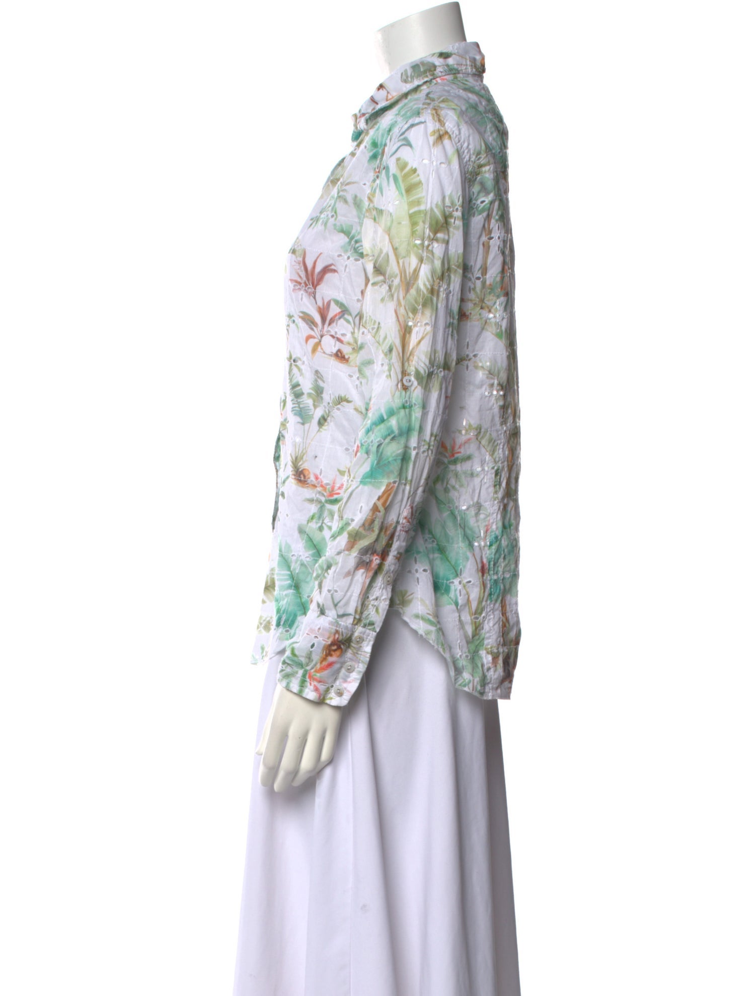 Cinoh Printed Long Sleeve Button-Up Top