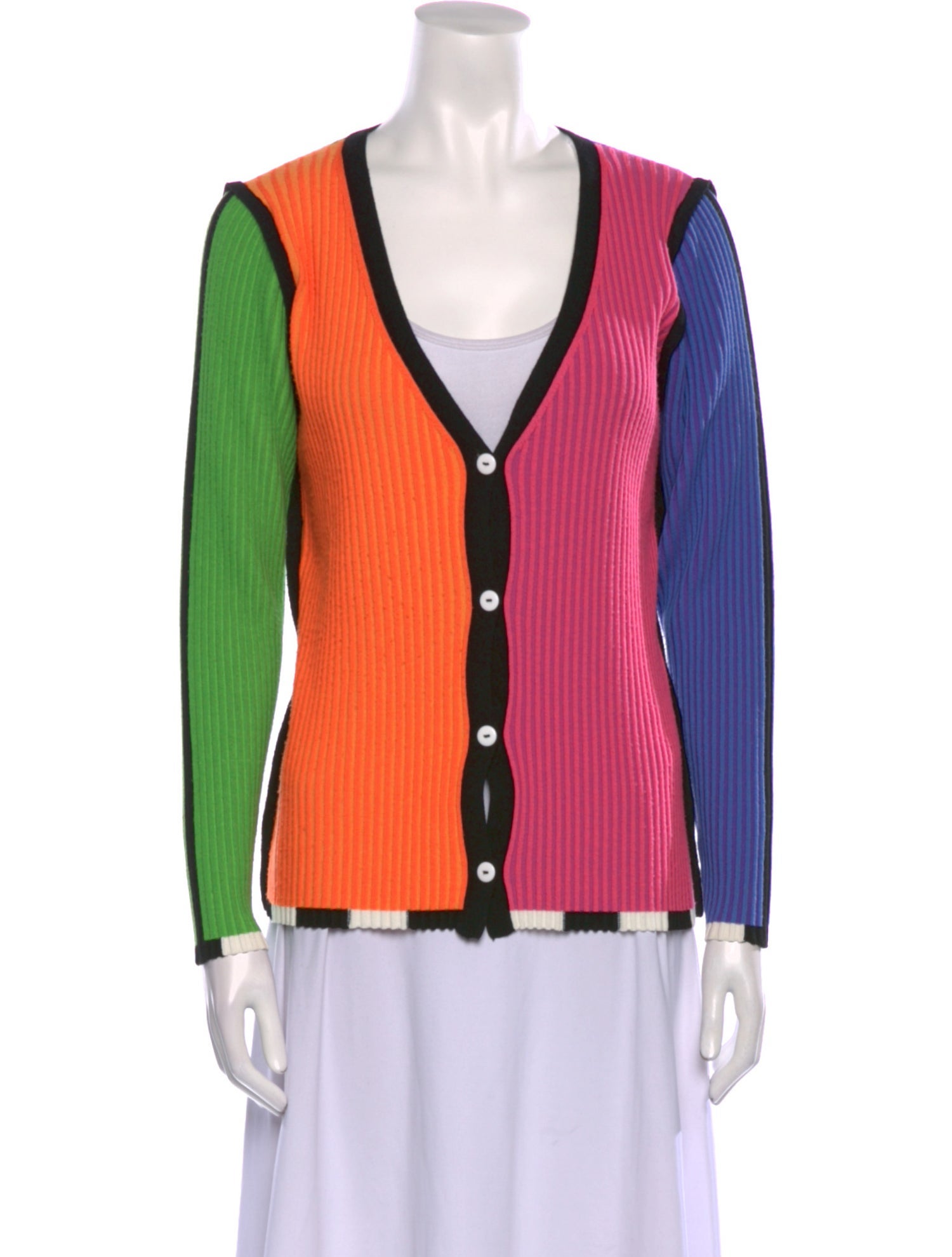 Christopher John Rogers Colorblock Pattern V-Neck Sweater