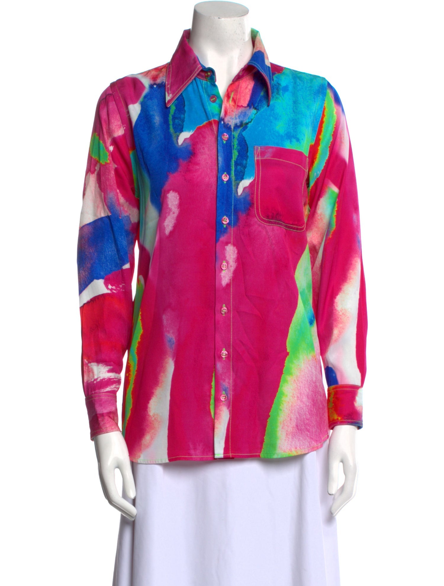 Christopher John Rogers Tie-Dye Print Long Sleeve Button-Up Top w/ Tags