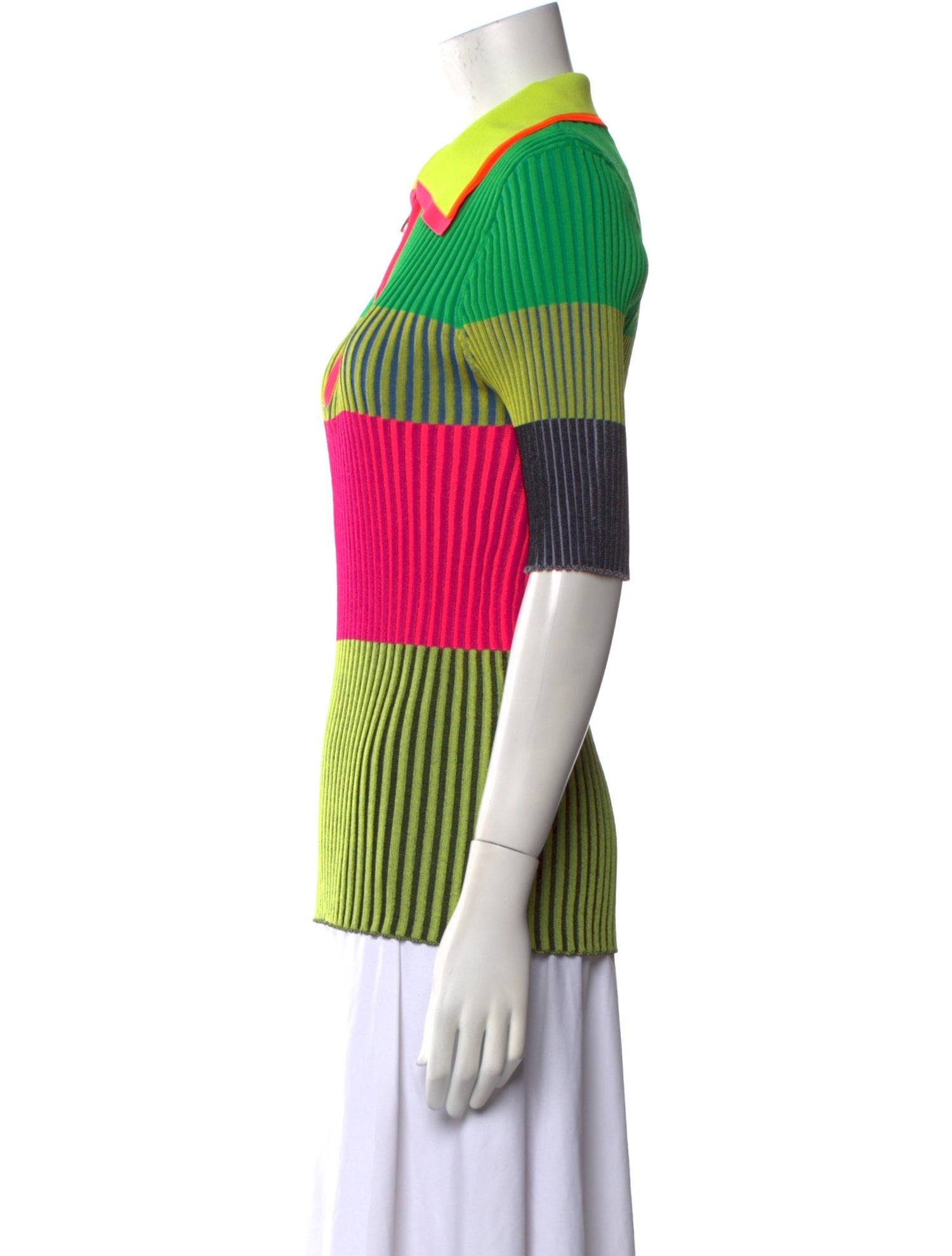 Christopher John Rogers Striped Three-Quarter Sleeve Polo