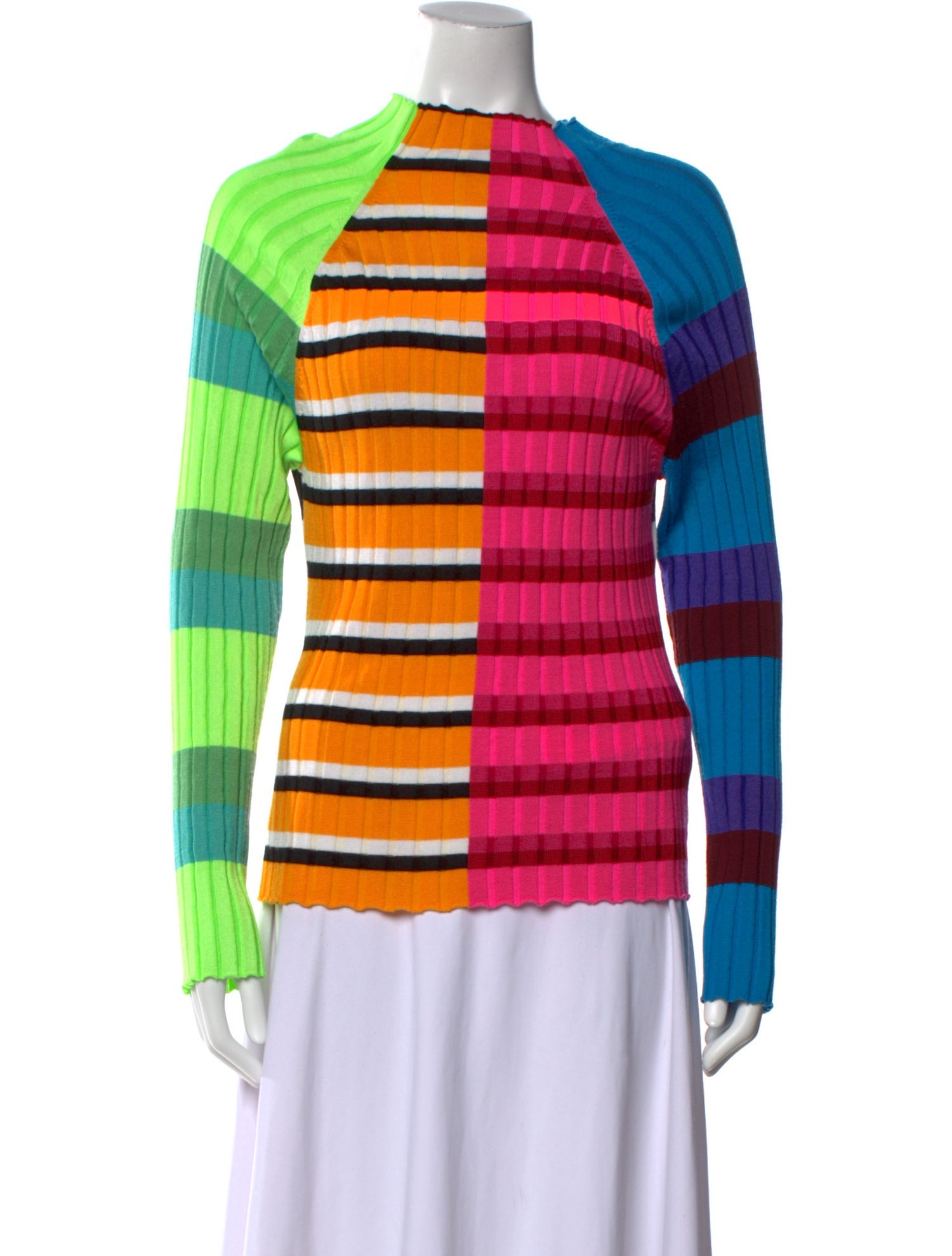 Christopher John Rogers Striped Mock Neck Sweater