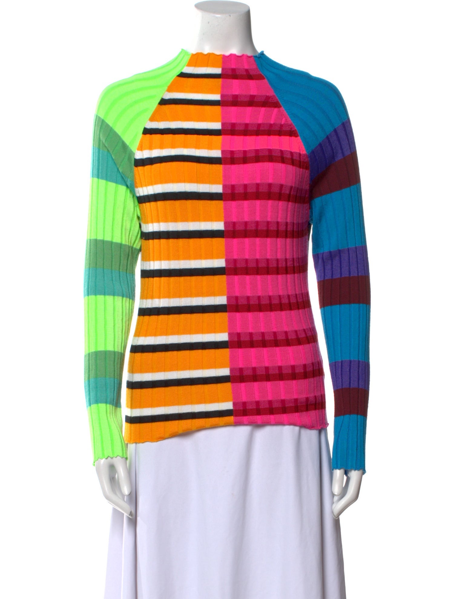 Christopher John Rogers Striped Mock Neck Sweater