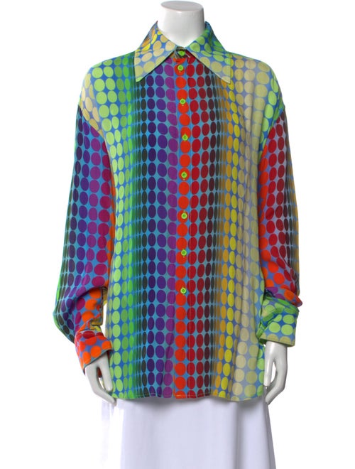 Christopher John Rogers Printed Long Sleeve Button-Up Top