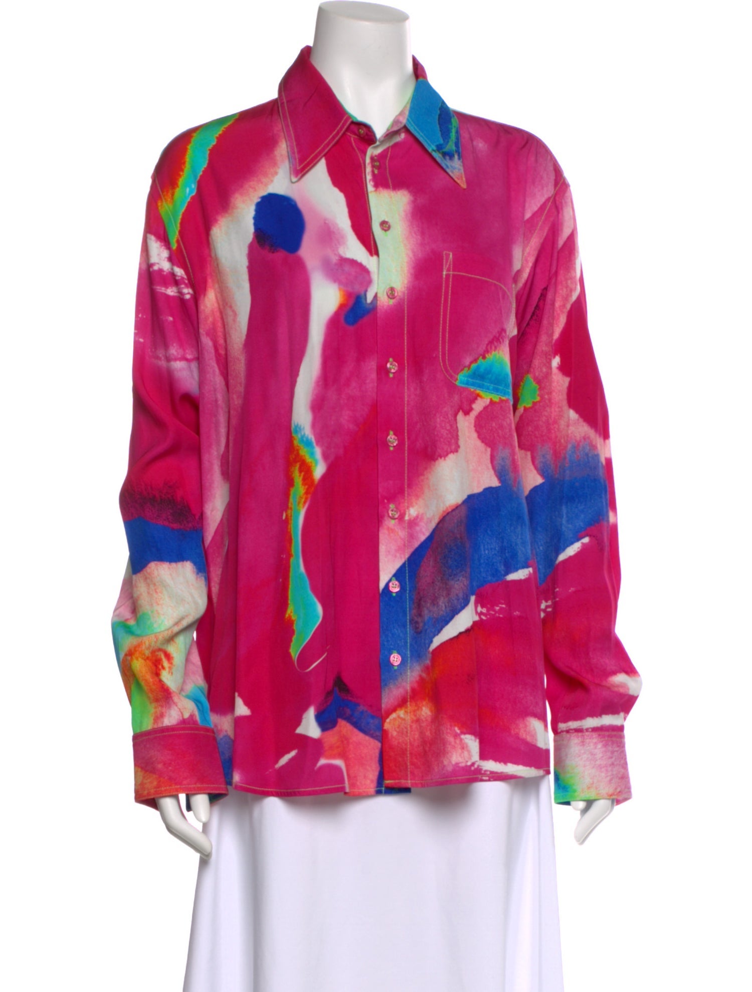 Christopher John Rogers Printed Long Sleeve Button-Up Top