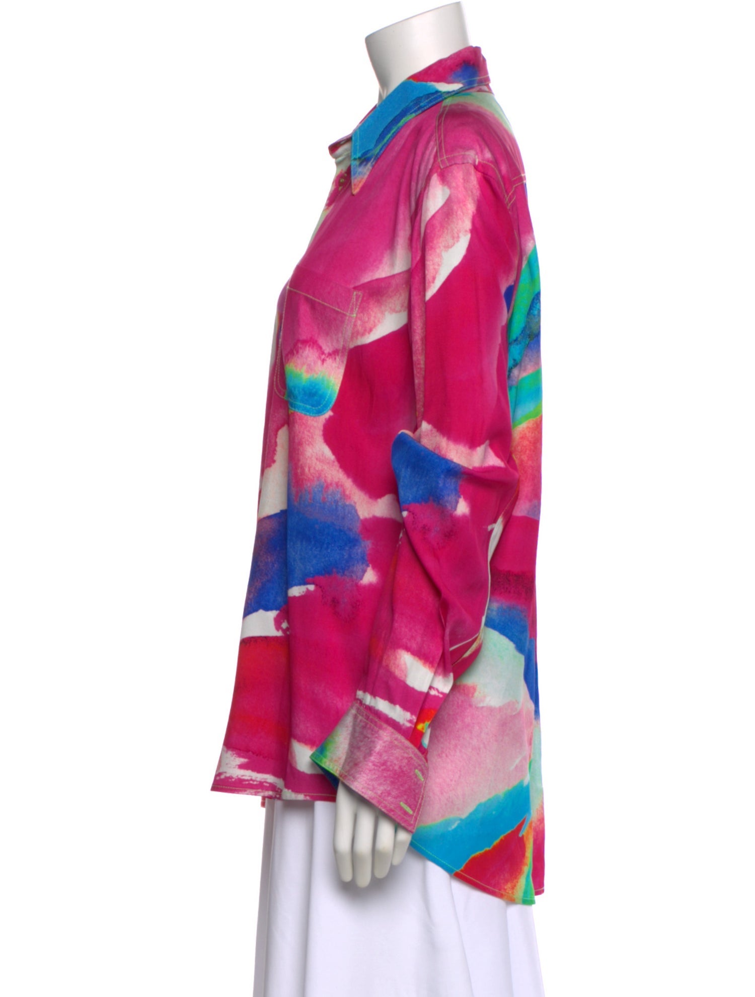 Christopher John Rogers Printed Long Sleeve Button-Up Top