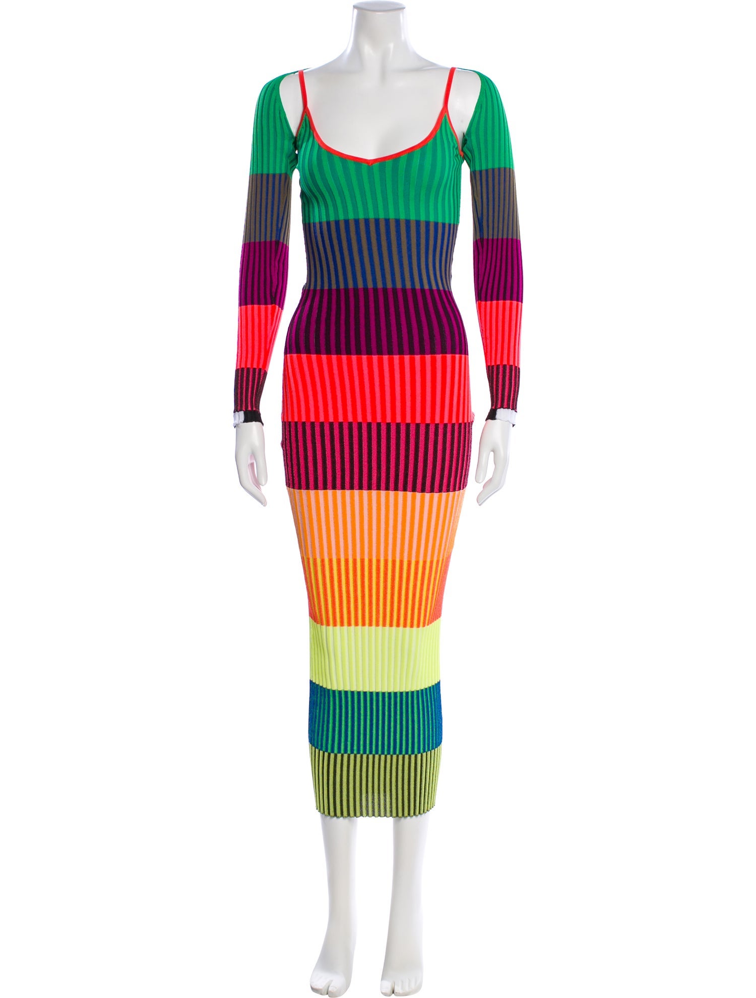 Christopher John Rogers Striped Midi Length Dress
