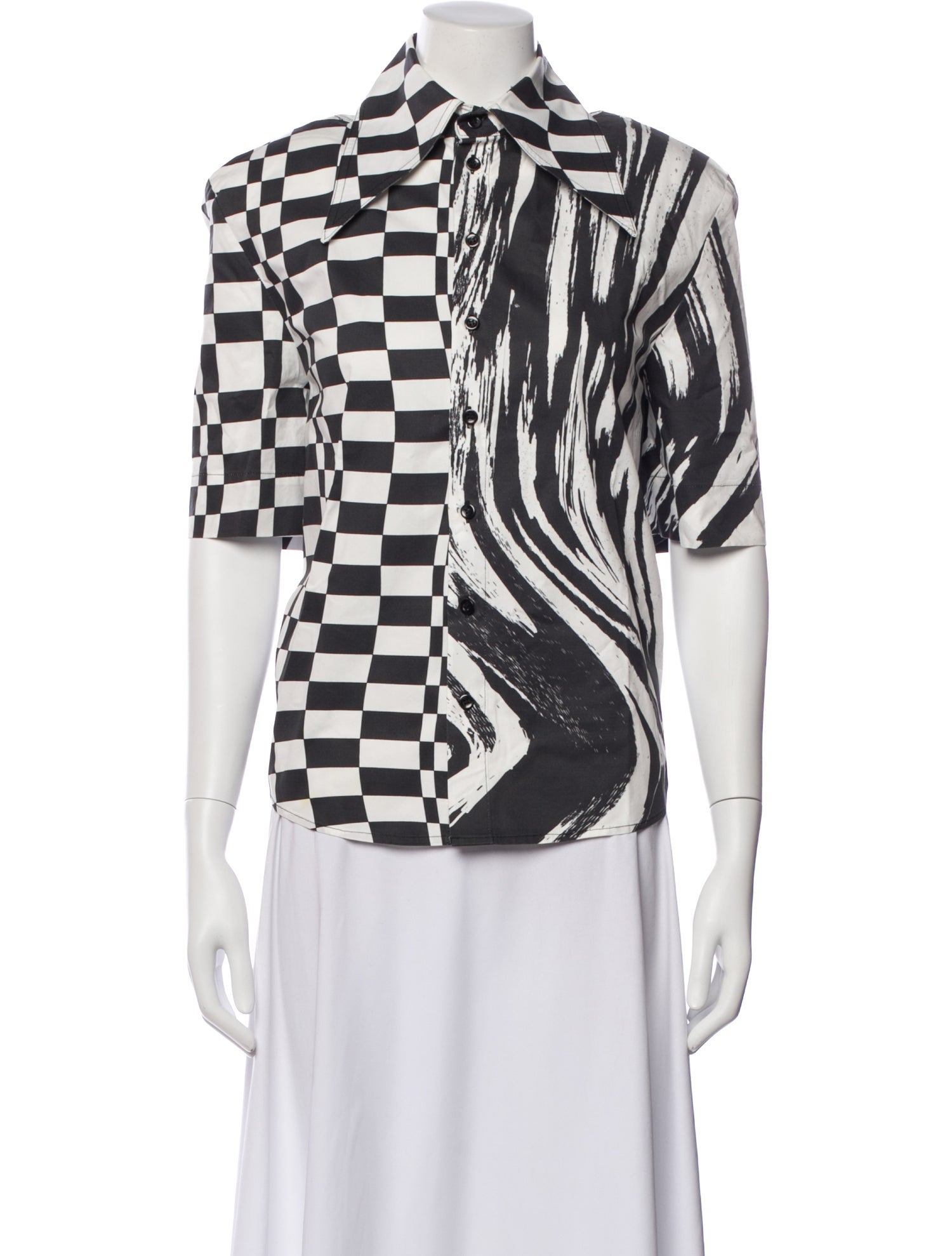 Christopher John Rogers Patterned Three-Quarter Sleeve Button-Up Top