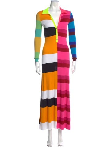 Pre-owned Christopher John Rogers Striped Long Dress In Pink