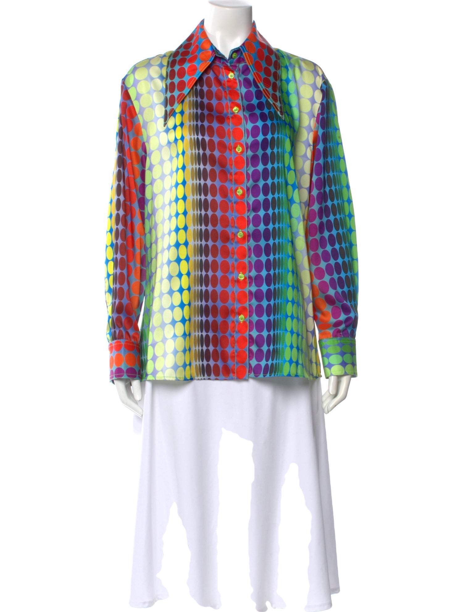 Christopher John Rogers Polka Dot Print Long Sleeve Button-Up Top