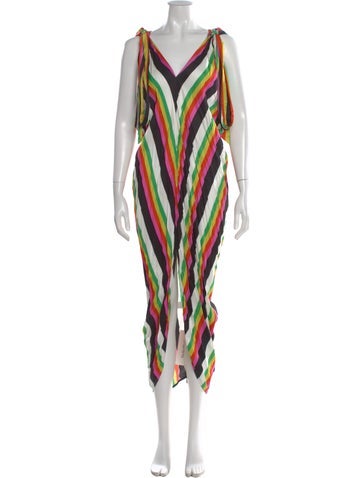 Pre-owned Christopher John Rogers Striped Long Dress In Multi