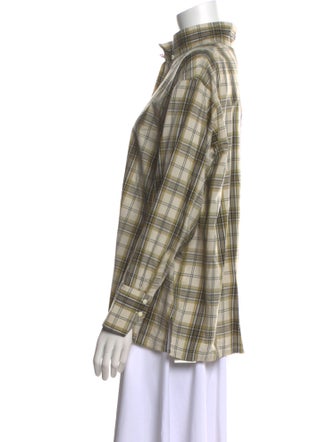 Chimala Plaid Print Mock Neck Button-Up Top