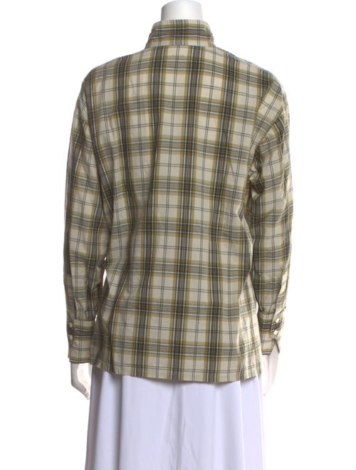 Chimala Plaid Print Mock Neck Button-Up Top