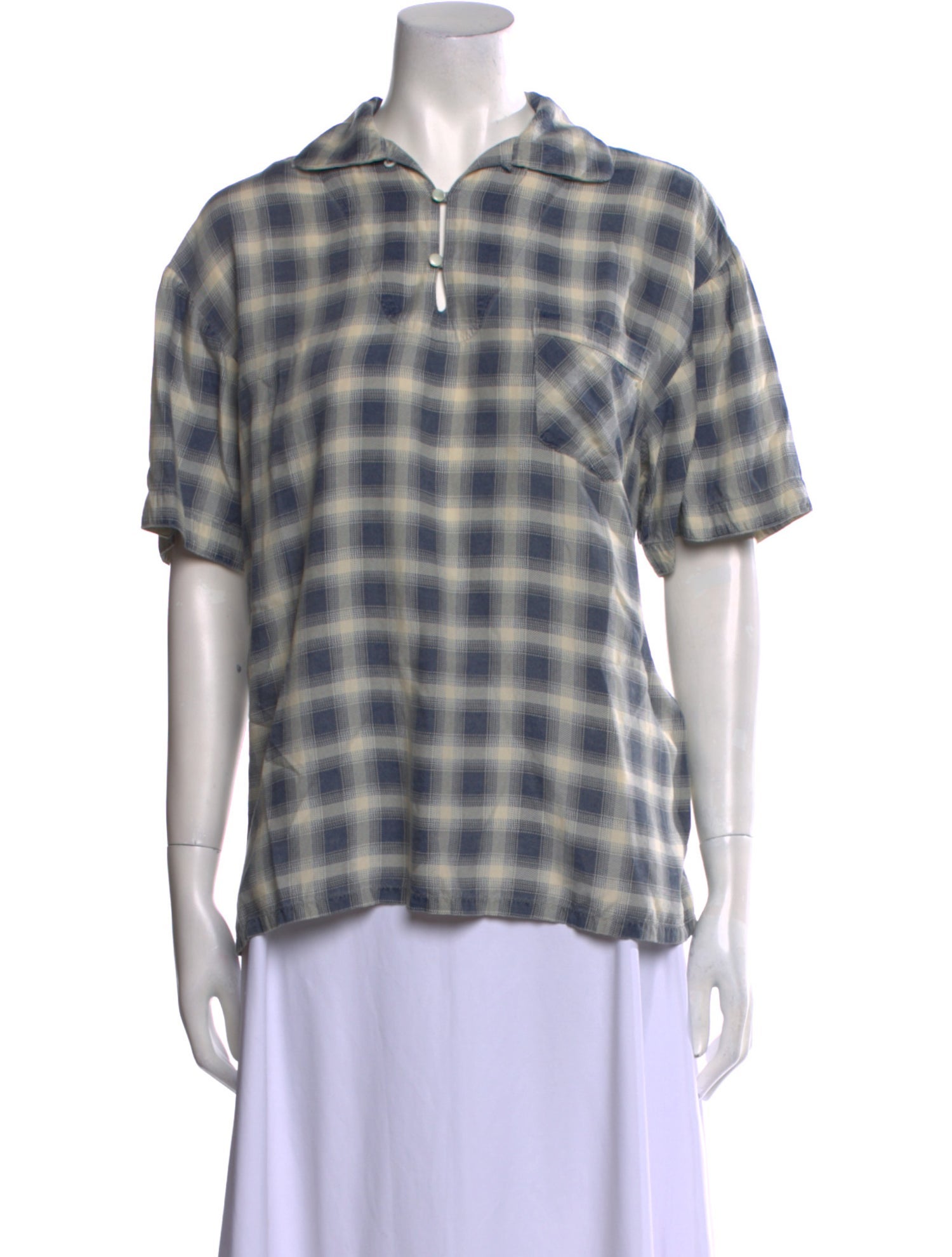 Chimala Plaid Print Short Sleeve Button-Up Top