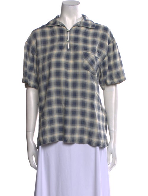 Chimala Plaid Print Short Sleeve Button-Up Top