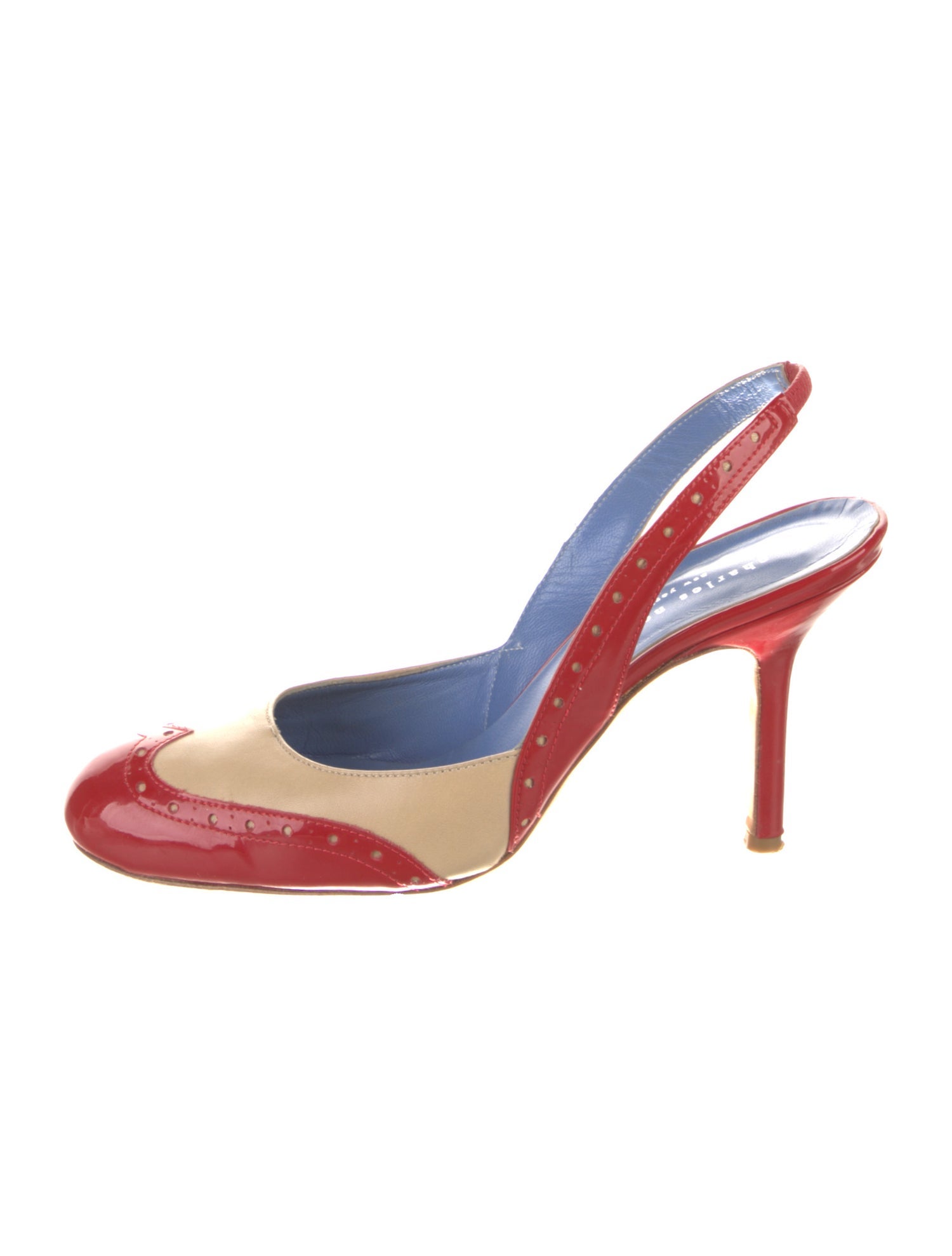 Charles Nolan Patent Leather Colorblock Pattern Slingback Pumps
