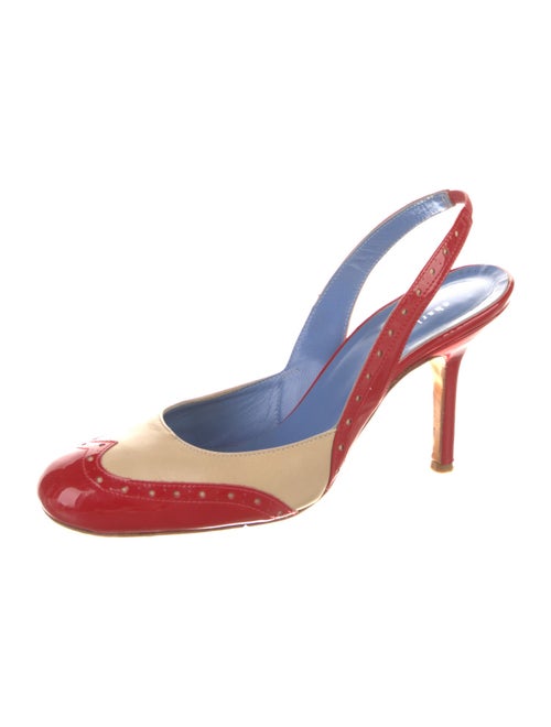 Charles Nolan Patent Leather Colorblock Pattern Slingback Pumps