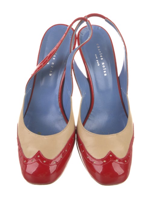 Charles Nolan Patent Leather Colorblock Pattern Slingback Pumps