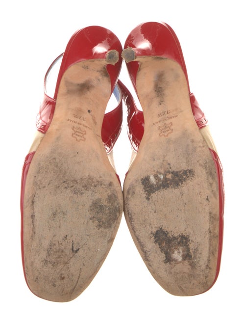 Charles Nolan Patent Leather Colorblock Pattern Slingback Pumps