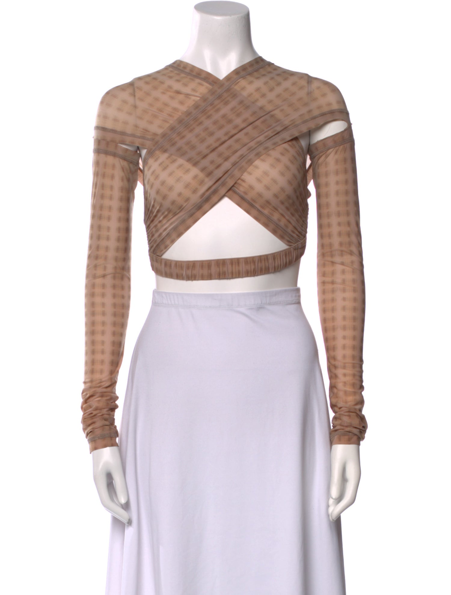 Charlotte Knowles Plaid Print V-Neck Crop Top