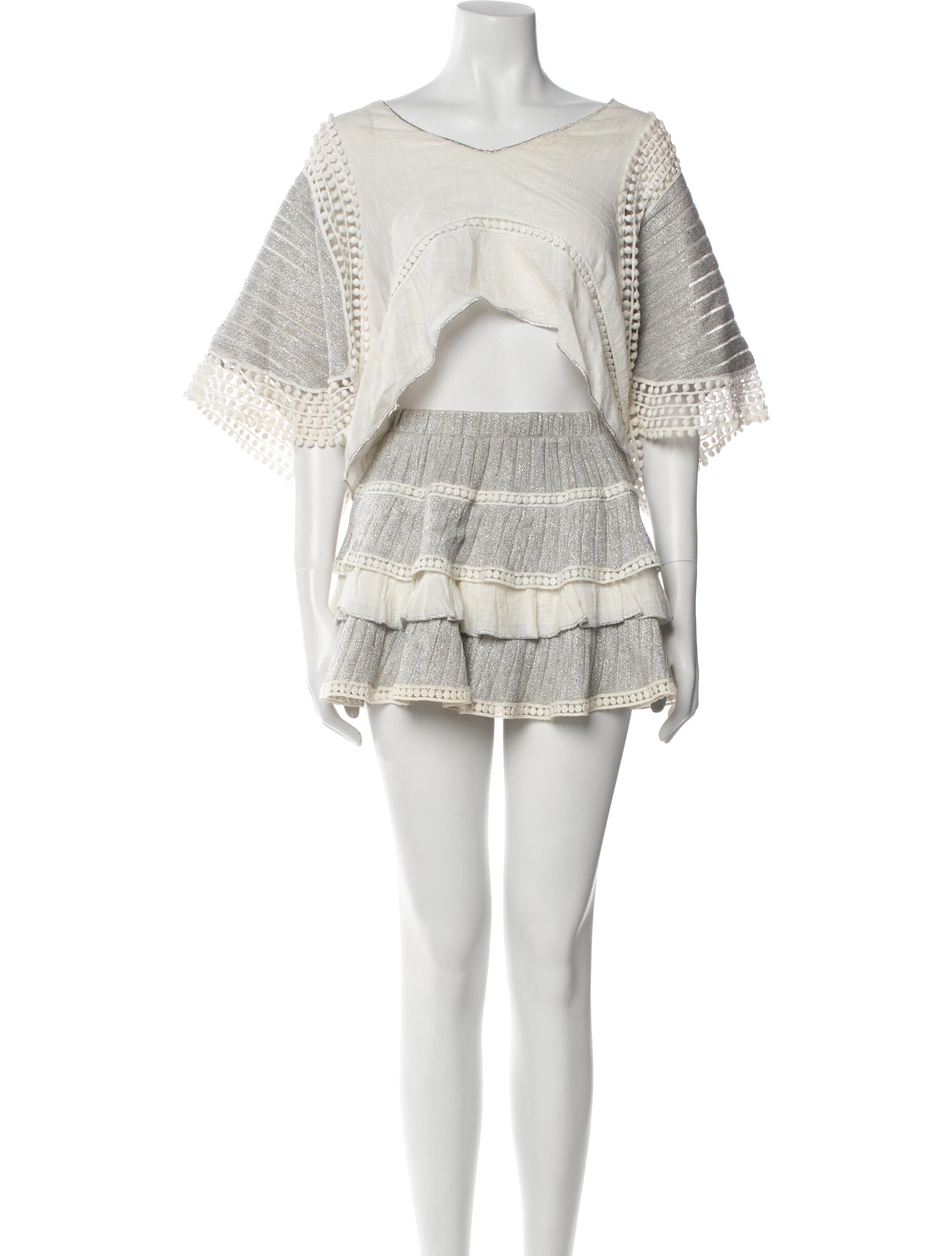 Chio Striped Pom-Pom Embellishments Skirt Set