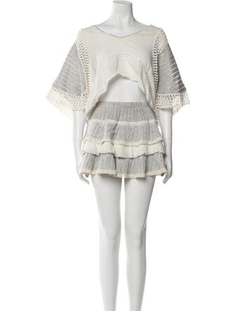 Chio Striped Pom-Pom Embellishments Skirt Set