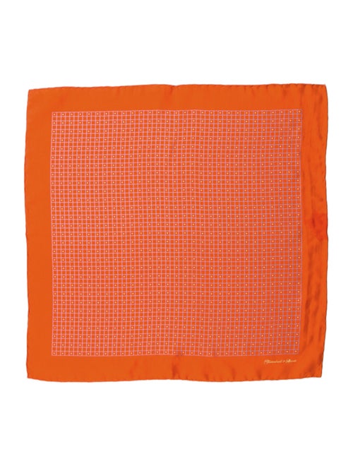 Charvet Printed Silk Pocket Square orange