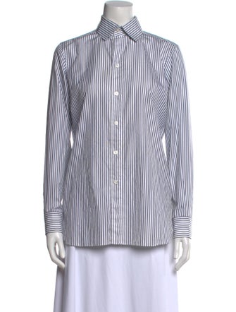 Charvet Striped Long Sleeve Button-Up Top
