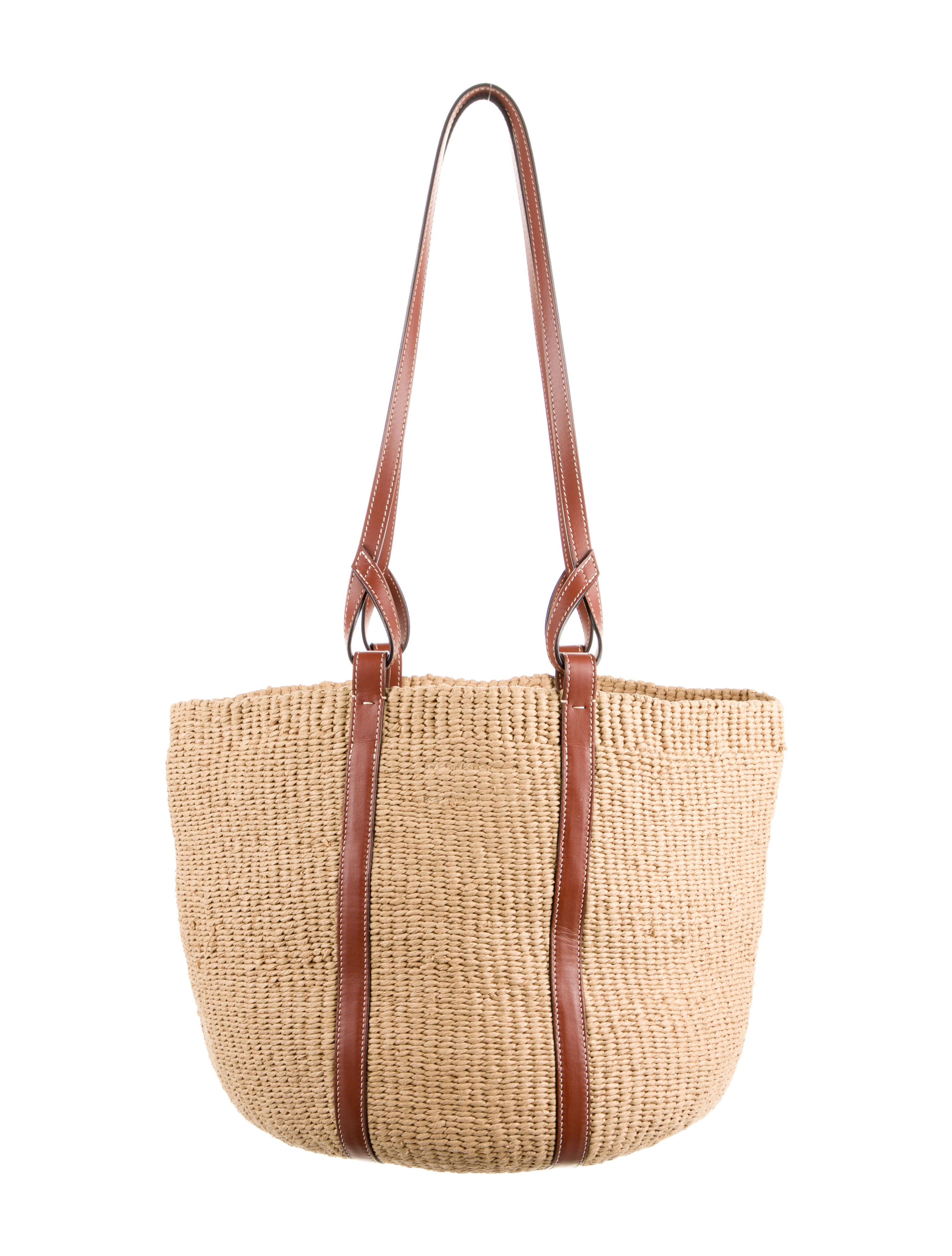 Chloe x Mifuko Leather Trimmed Raffia Tote Bag - Neutrals Totes