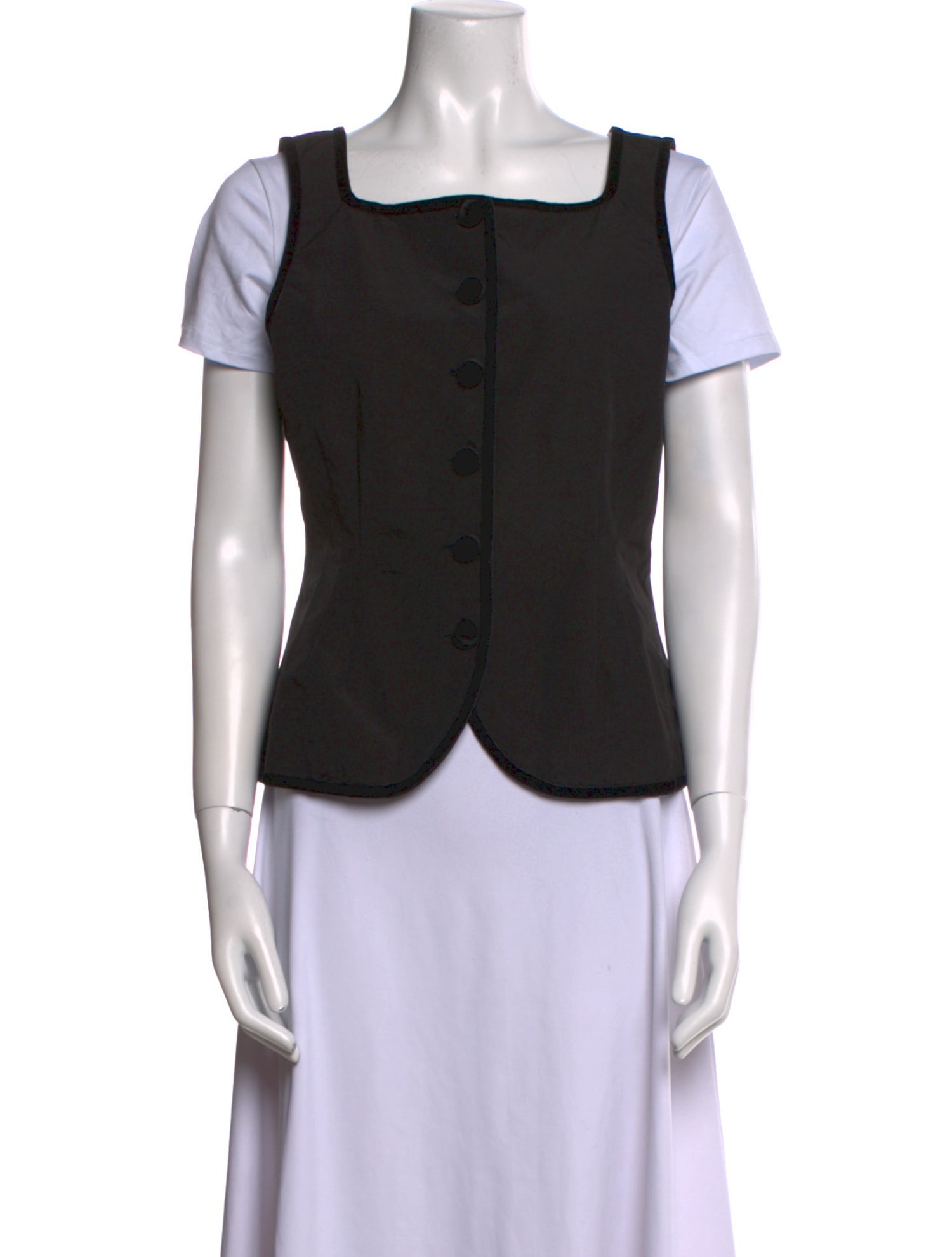 Ciao Lucia Square Neckline Short Sleeve Button-Up Top