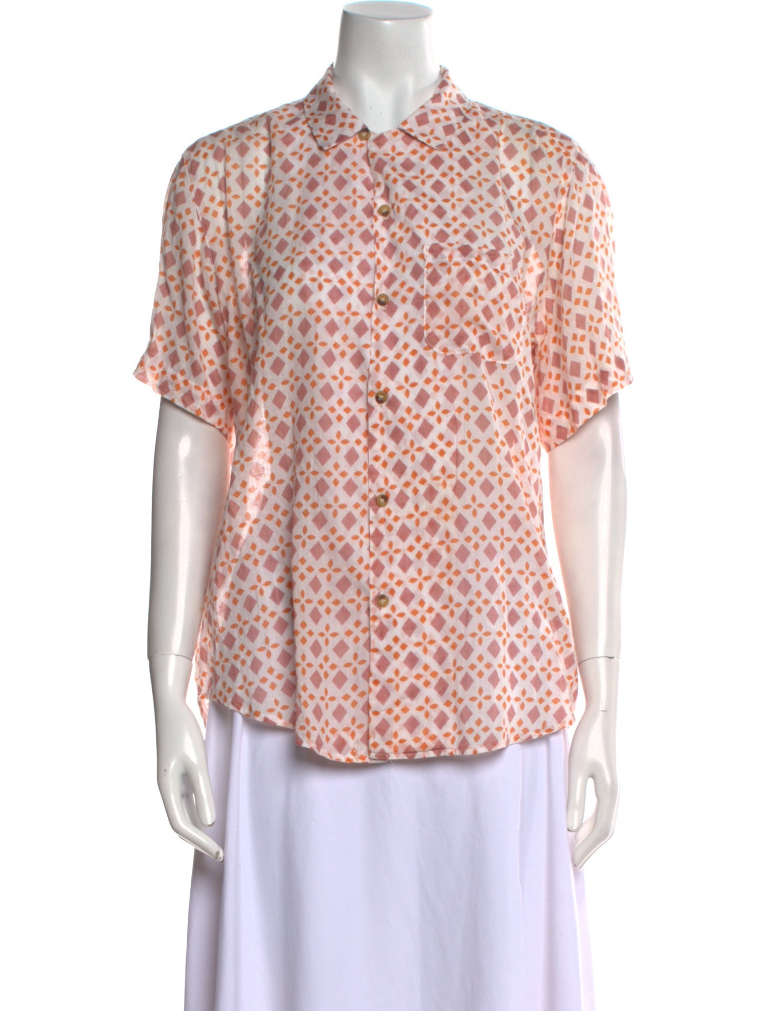 Ciao Lucia Printed Mock Neck Button-Up Top