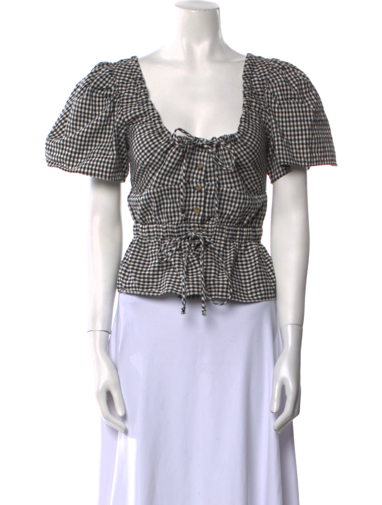 Ciao Lucia Plaid Print Square Neckline Crop Top