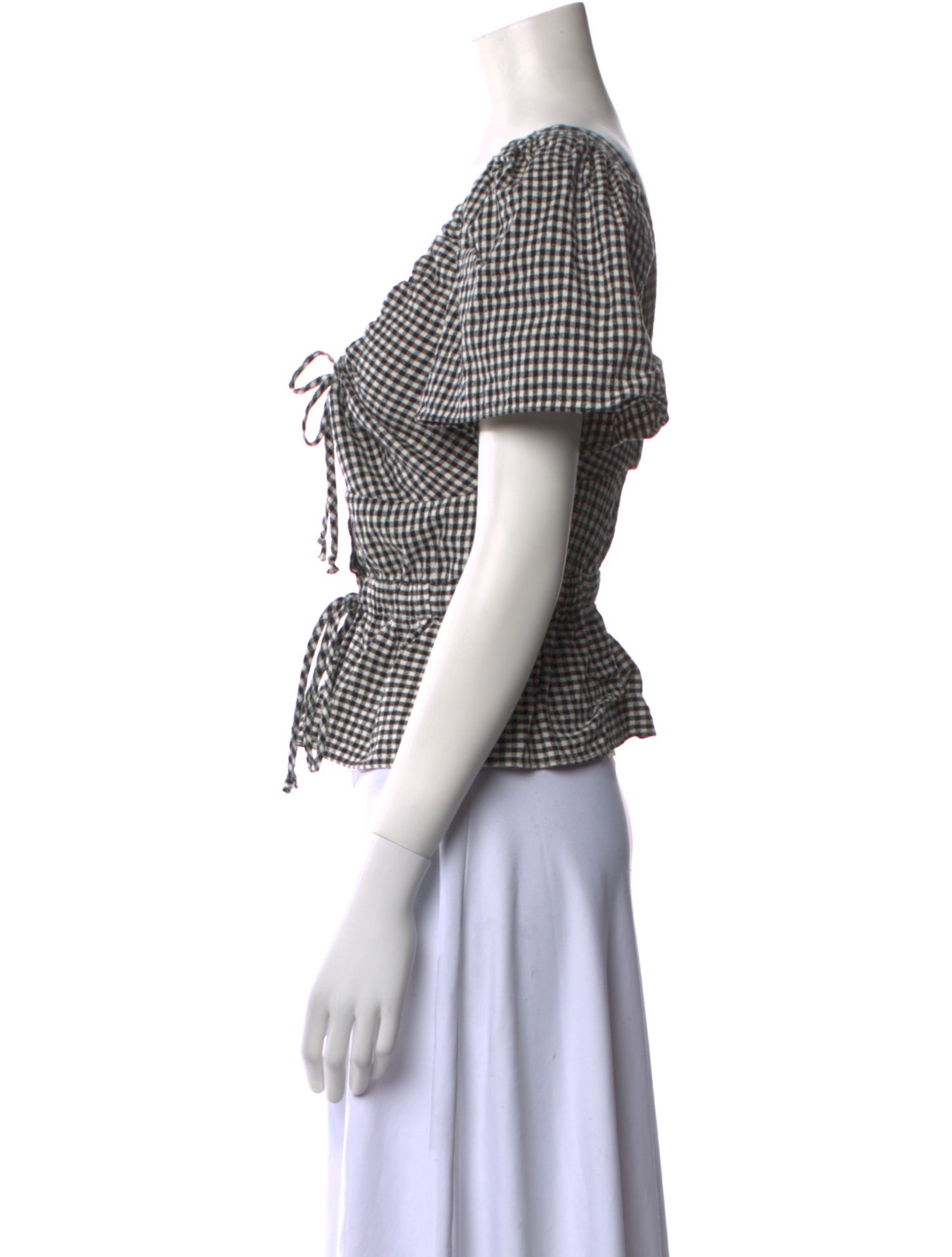 Ciao Lucia Plaid Print Square Neckline Crop Top