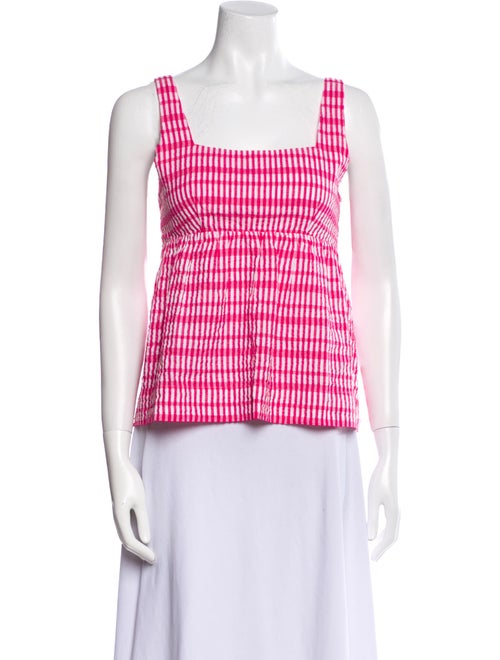 Ciao Lucia Plaid Print Square Neckline Crop Top