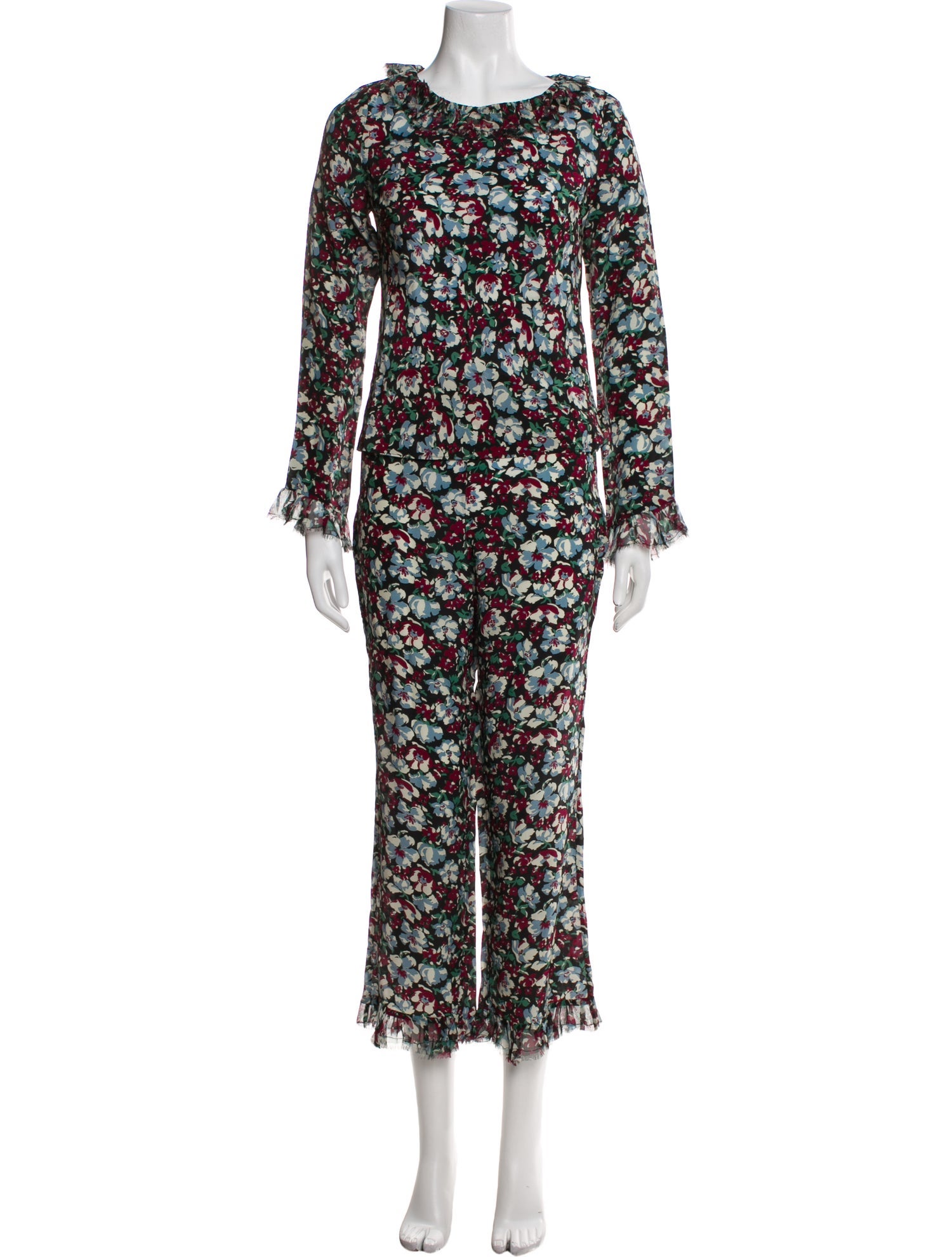 Ciao Lucia Floral Print Raw-Edge Trim Pant Set