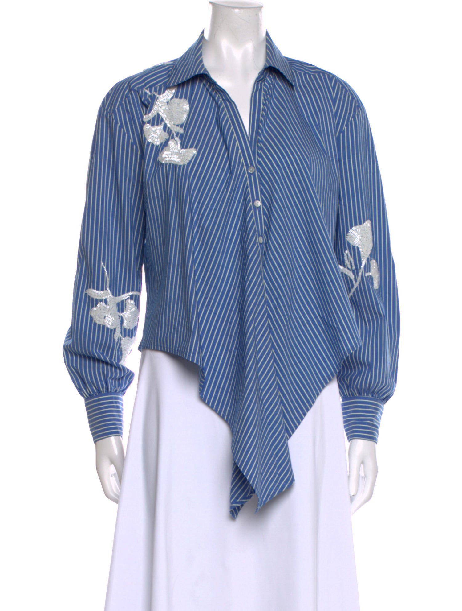 Cinq à Sept Striped Long Sleeve Button-Up Top