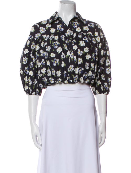 Cinq à Sept Floral Print Three-Quarter Sleeve Crop Top