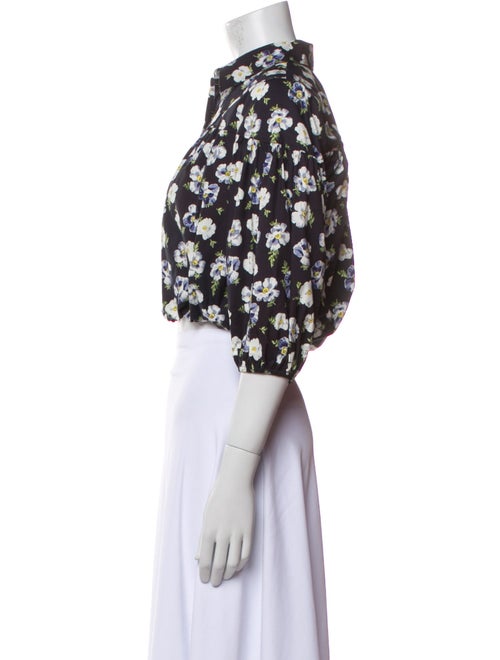 Cinq à Sept Floral Print Three-Quarter Sleeve Crop Top