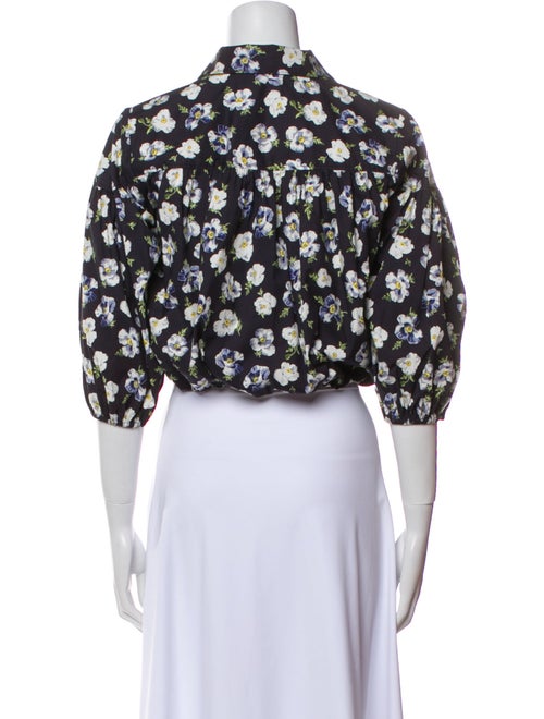 Cinq à Sept Floral Print Three-Quarter Sleeve Crop Top