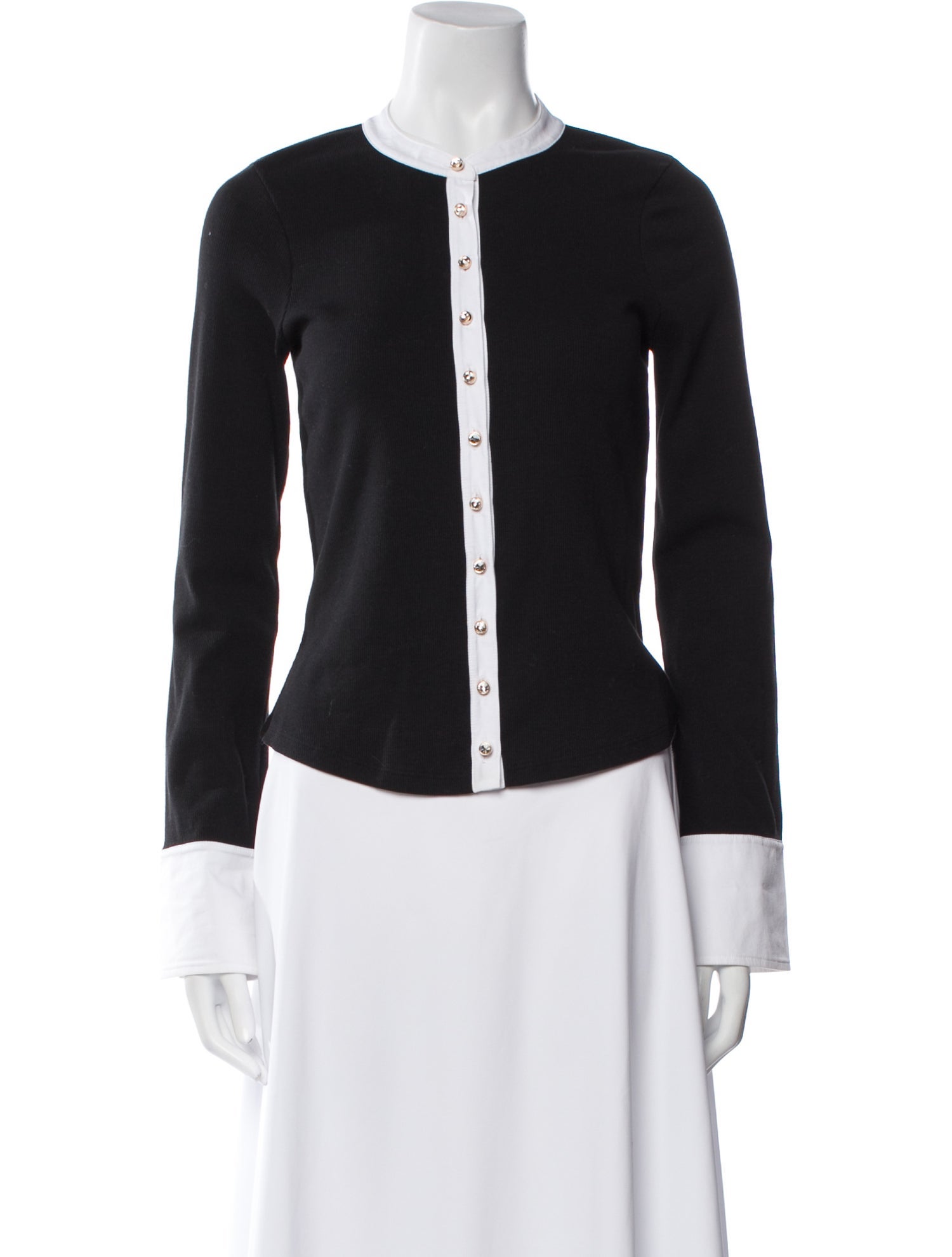 Cinq à Sept Crew Neck Long Sleeve Button-Up Top